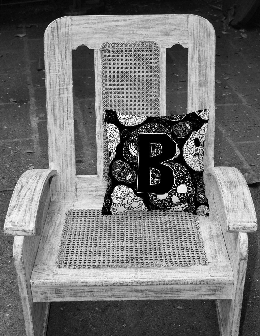 Letter B Day of the Dead Skulls Black Canvas Fabric Decorative Pillow CJ2008-BPW1414 by Caroline's Treasures