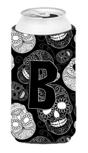 Letter B Day of the Dead Skulls Black Tall Boy Beverage Insulator Hugger CJ2008-BTBC by Caroline's Treasures