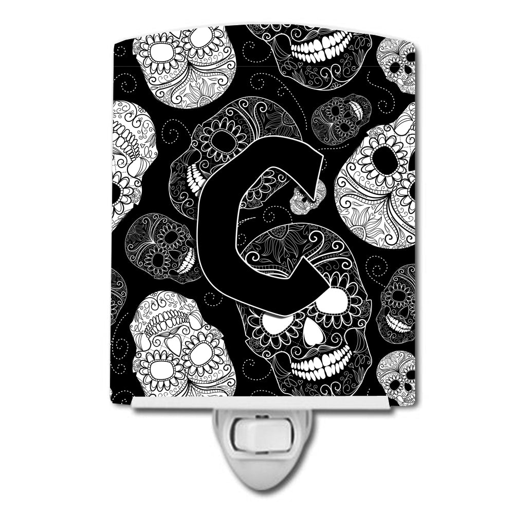 Letter C Day of the Dead Skulls Black Ceramic Night Light CJ2008-CCNL - the-store.com