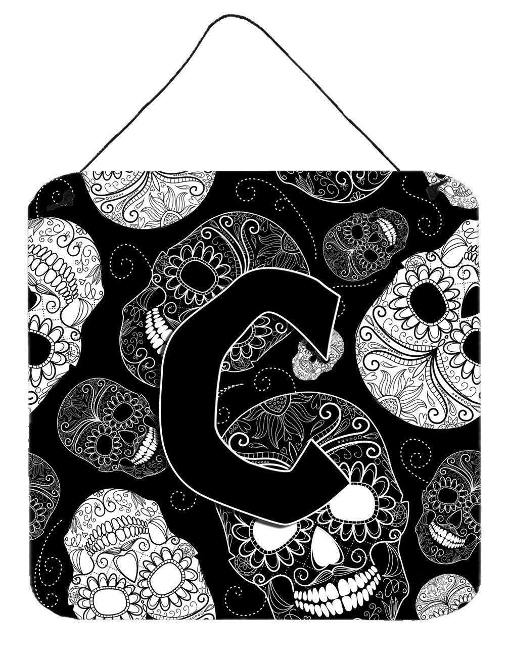 Letter C Day of the Dead Skulls Black Wall or Door Hanging Prints CJ2008-CDS66 by Caroline's Treasures