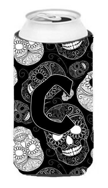 Letter C Day of the Dead Skulls Black Tall Boy Beverage Insulator Hugger CJ2008-CTBC by Caroline's Treasures