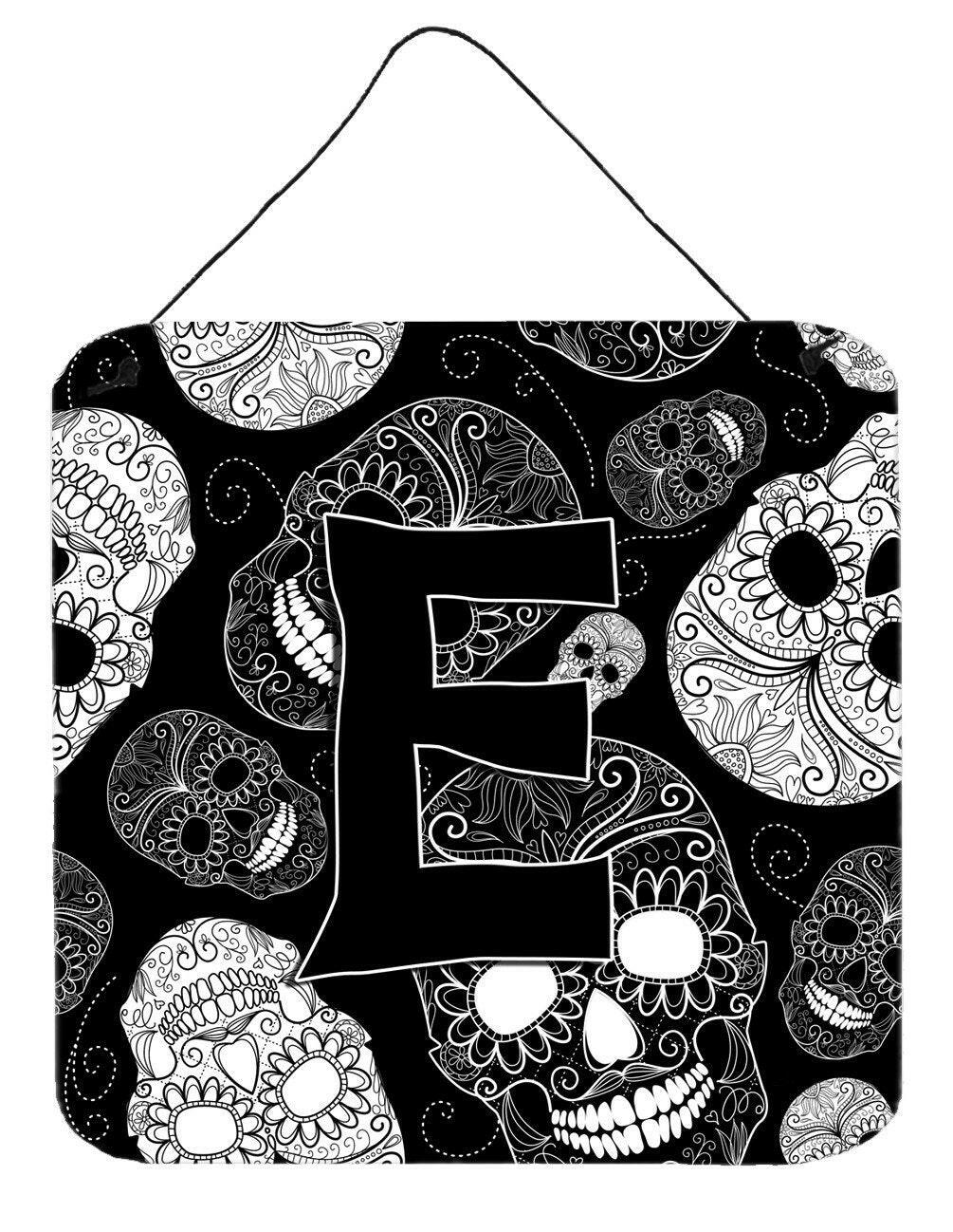 Letter E Day of the Dead Skulls Black Wall or Door Hanging Prints CJ2008-EDS66 by Caroline's Treasures