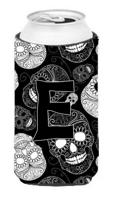 Letter E Day of the Dead Skulls Black Tall Boy Beverage Insulator Hugger CJ2008-ETBC by Caroline's Treasures