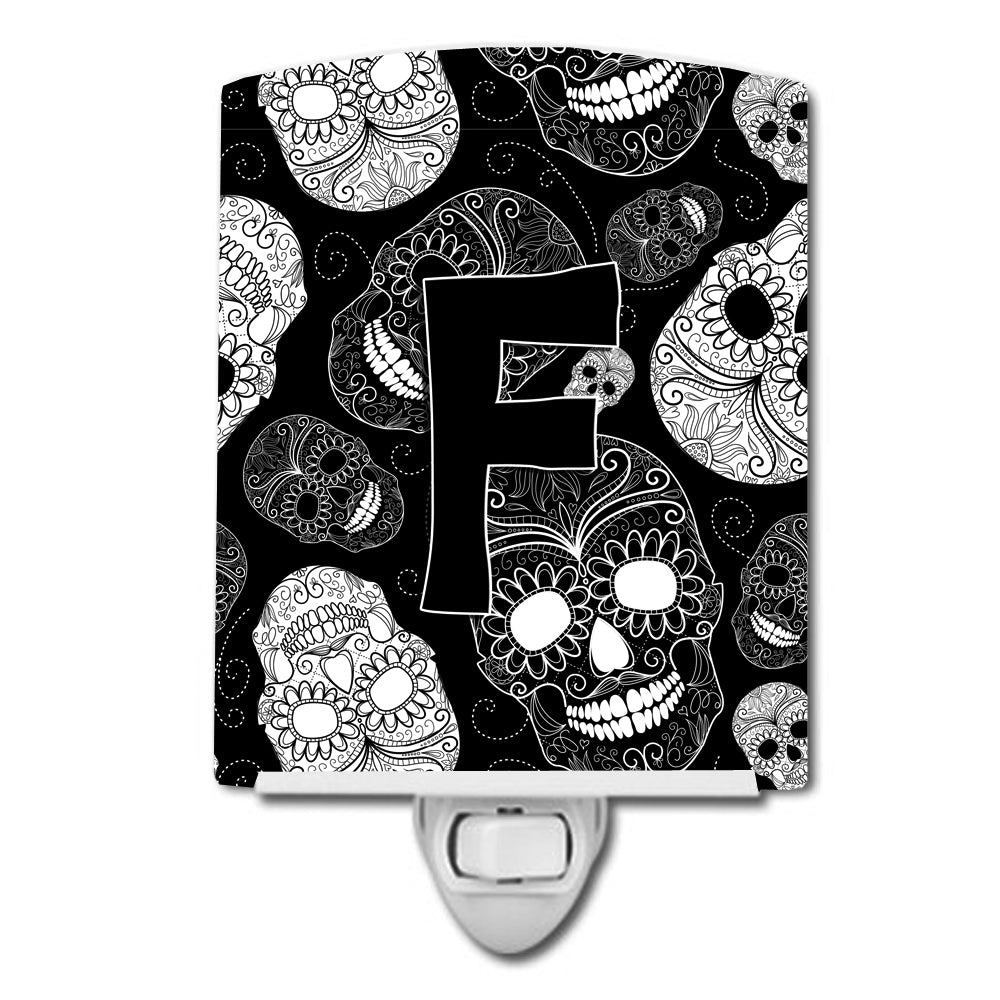 Letter F Day of the Dead Skulls Black Ceramic Night Light CJ2008-FCNL - the-store.com