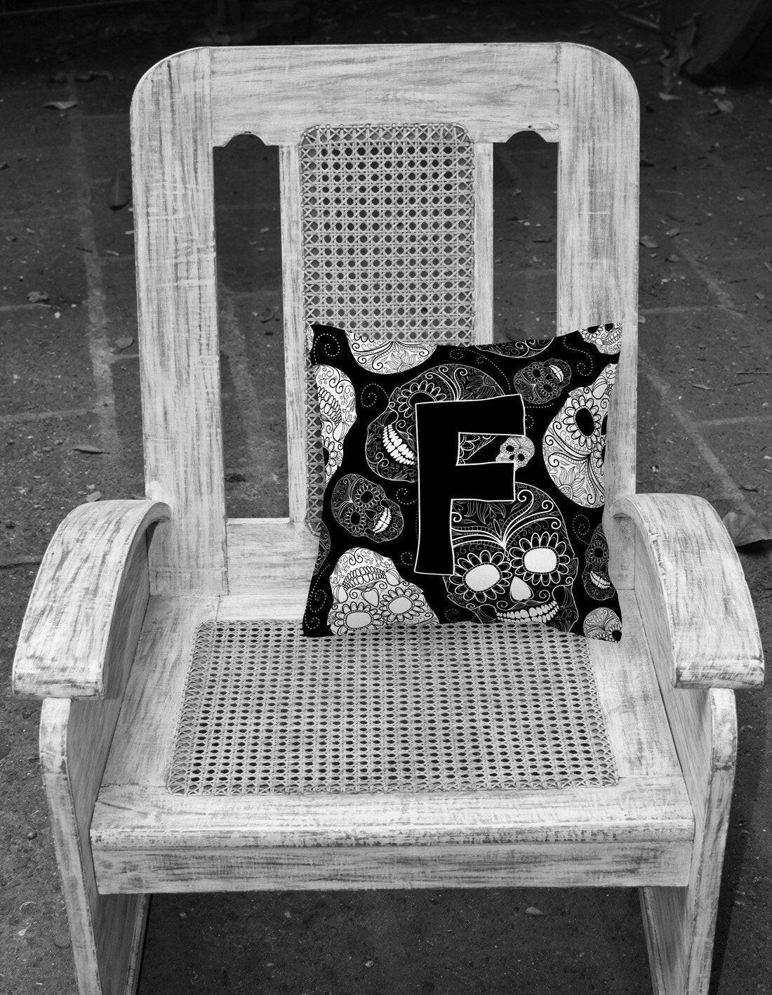 Letter F Day of the Dead Skulls Black Canvas Fabric Decorative Pillow CJ2008-FPW1414 by Caroline's Treasures