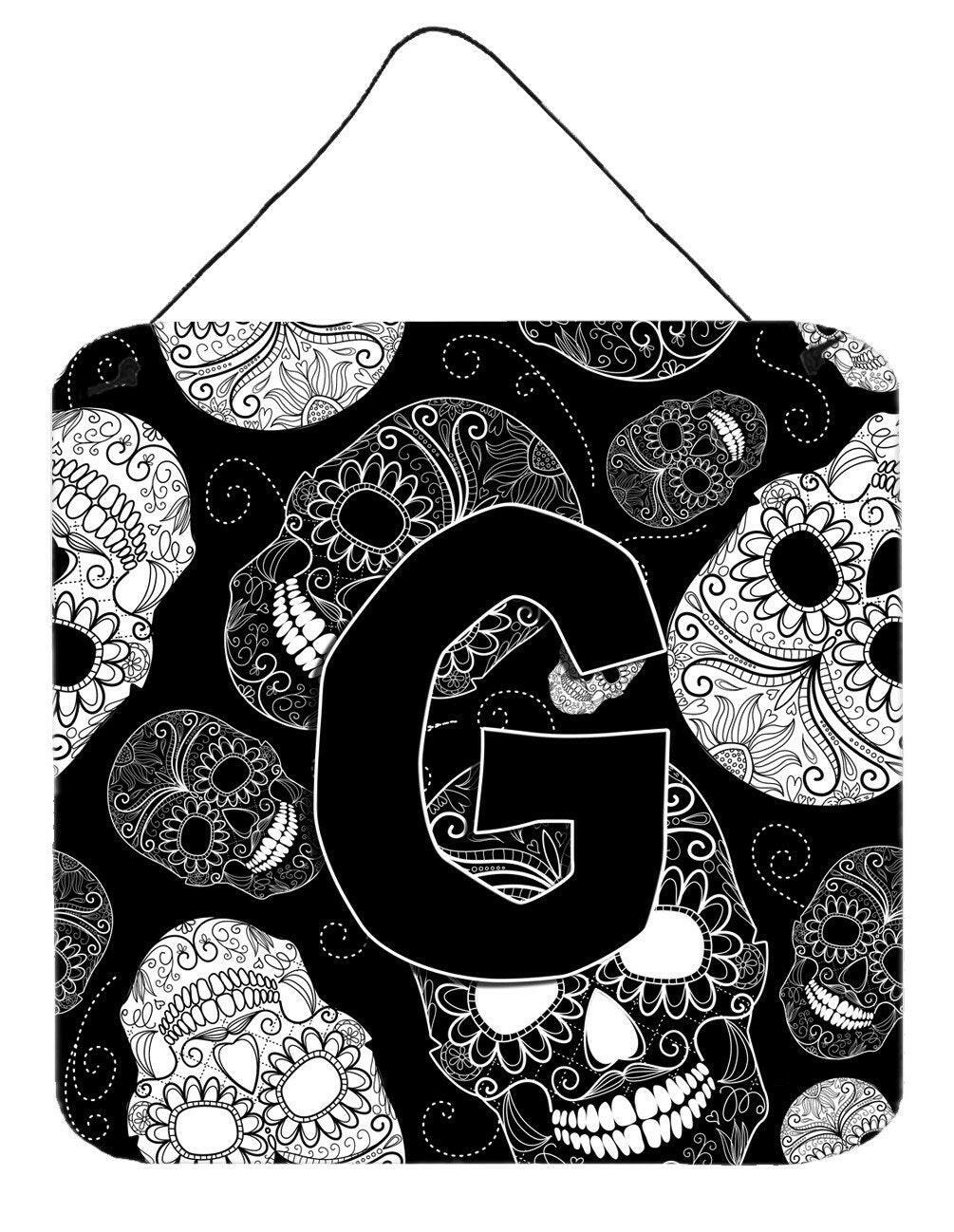 Letter G Day of the Dead Skulls Black Wall or Door Hanging Prints CJ2008-GDS66 by Caroline's Treasures