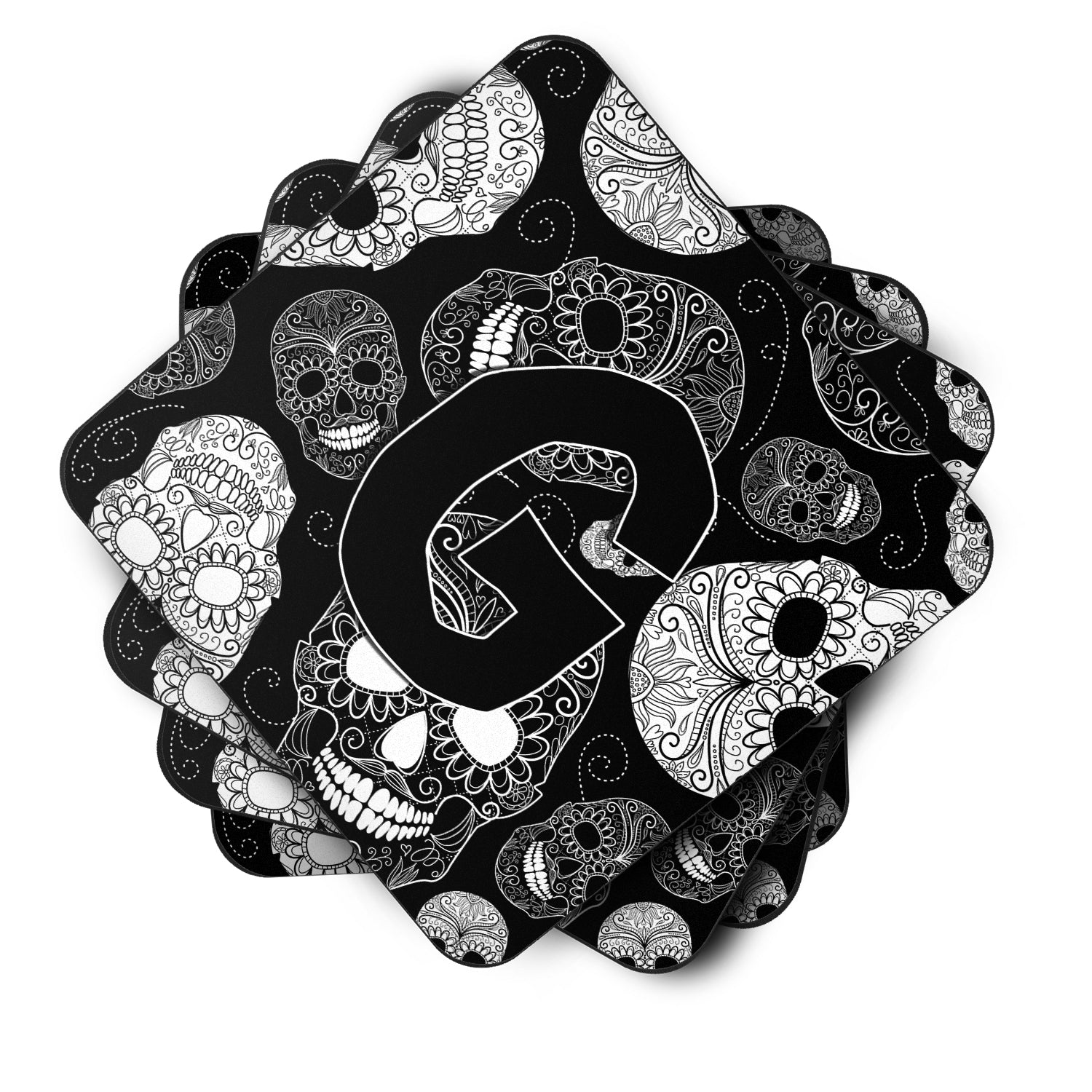 Set of 4 Letter G Day of the Dead Skulls Black Foam Coasters CJ2008-GFC - the-store.com