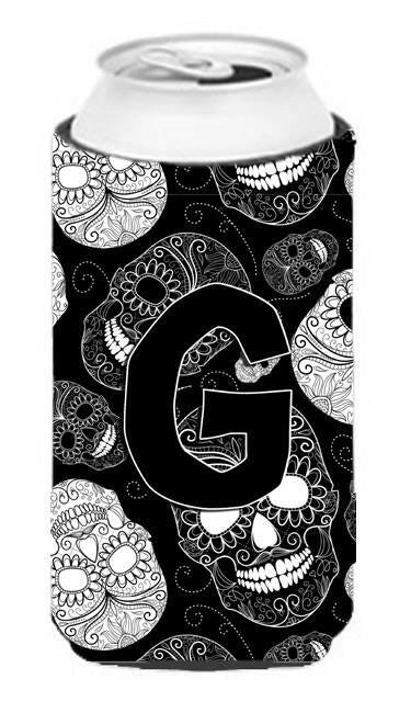 Letter G Day of the Dead Skulls Black Tall Boy Beverage Insulator Hugger CJ2008-GTBC by Caroline's Treasures