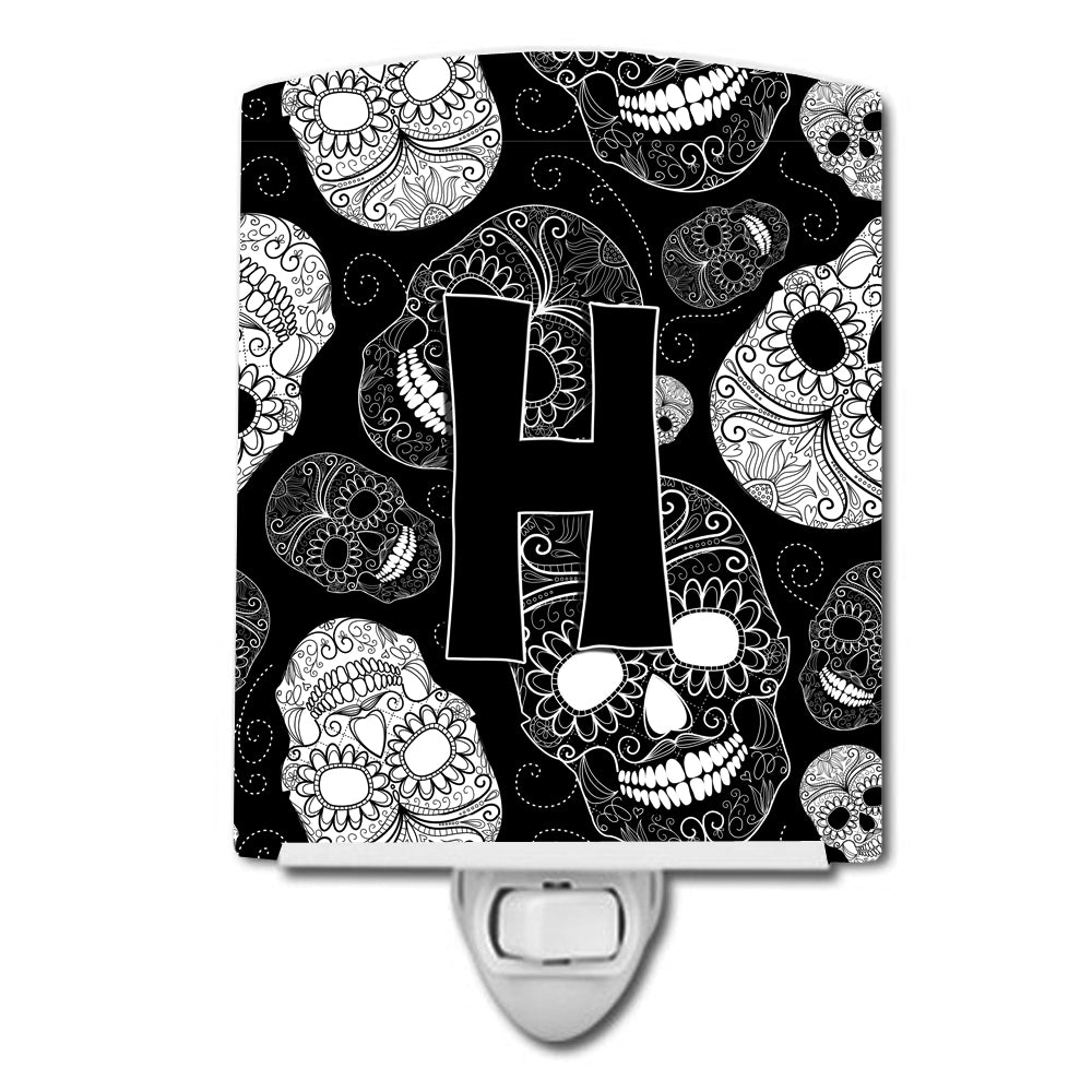 Letter H Day of the Dead Skulls Black Ceramic Night Light CJ2008-HCNL - the-store.com