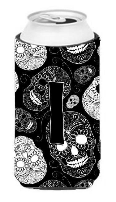 Letter I Day of the Dead Skulls Black Tall Boy Beverage Insulator Hugger CJ2008-ITBC by Caroline's Treasures