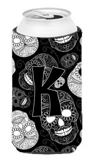 Letter K Day of the Dead Skulls Black Tall Boy Beverage Insulator Hugger CJ2008-KTBC by Caroline's Treasures