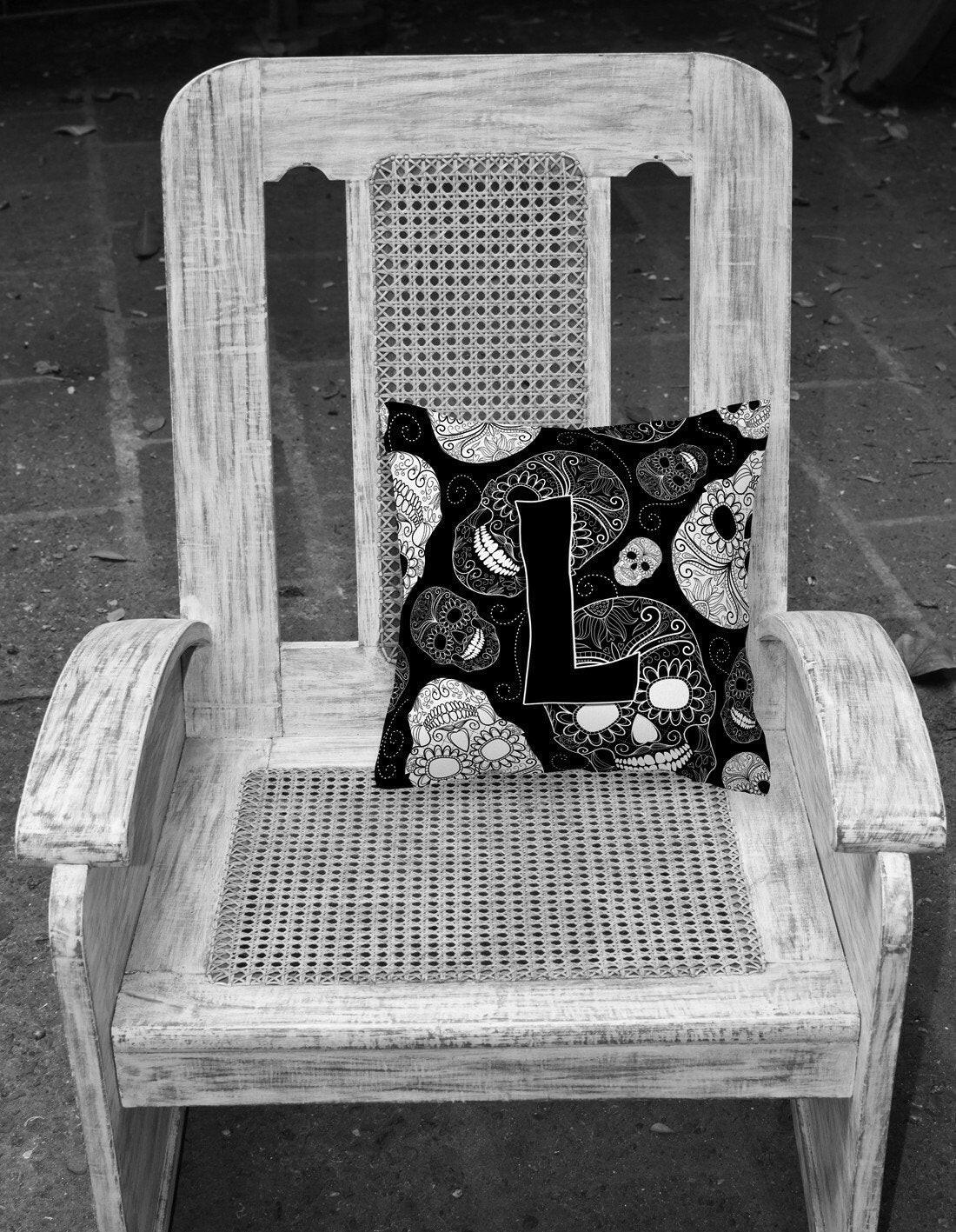 Letter L Day of the Dead Skulls Black Canvas Fabric Decorative Pillow CJ2008-LPW1414 by Caroline's Treasures