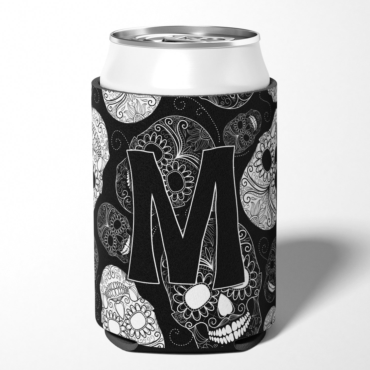 Letter M Day of the Dead Skulls Black Can or Bottle Hugger CJ2008-MCC.