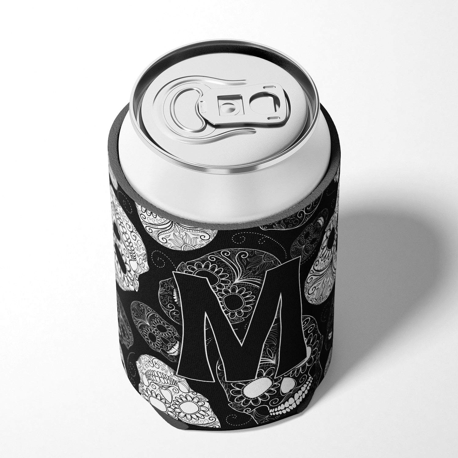 Letter M Day of the Dead Skulls Black Can or Bottle Hugger CJ2008-MCC.