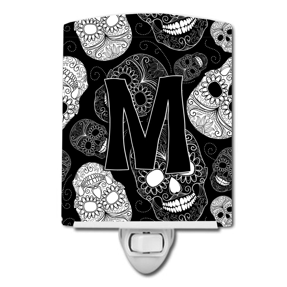 Letter M Day of the Dead Skulls Black Ceramic Night Light CJ2008-MCNL - the-store.com