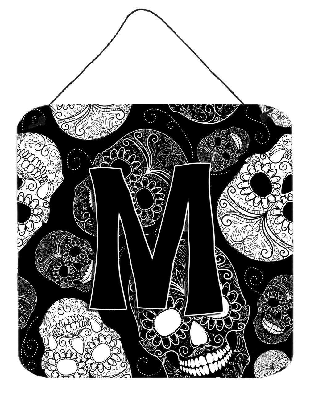 Letter M Day of the Dead Skulls Black Wall or Door Hanging Prints CJ2008-MDS66 by Caroline's Treasures