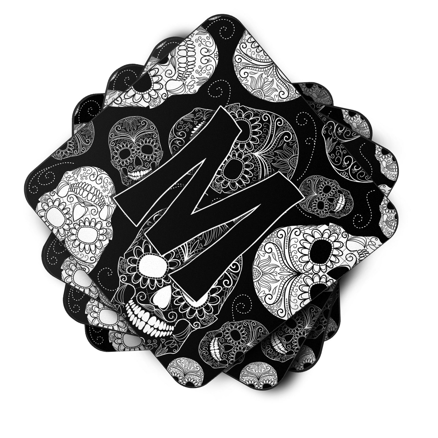 Set of 4 Letter M Day of the Dead Skulls Black Foam Coasters CJ2008-MFC - the-store.com