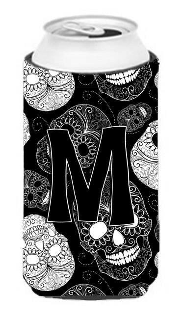 Letter M Day of the Dead Skulls Black Tall Boy Beverage Insulator Hugger CJ2008-MTBC by Caroline&#39;s Treasures