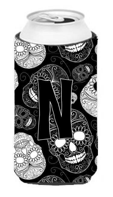 Letter N Day of the Dead Skulls Black Tall Boy Beverage Insulator Hugger CJ2008-NTBC by Caroline's Treasures