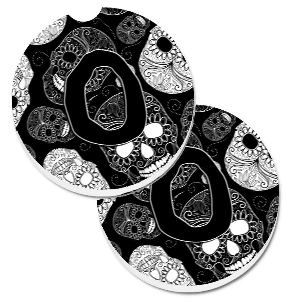 Letter O Day of the Dead Skulls Black Set of 2 Cup Holder Car Coasters CJ2008-OCARC by Caroline's Treasures