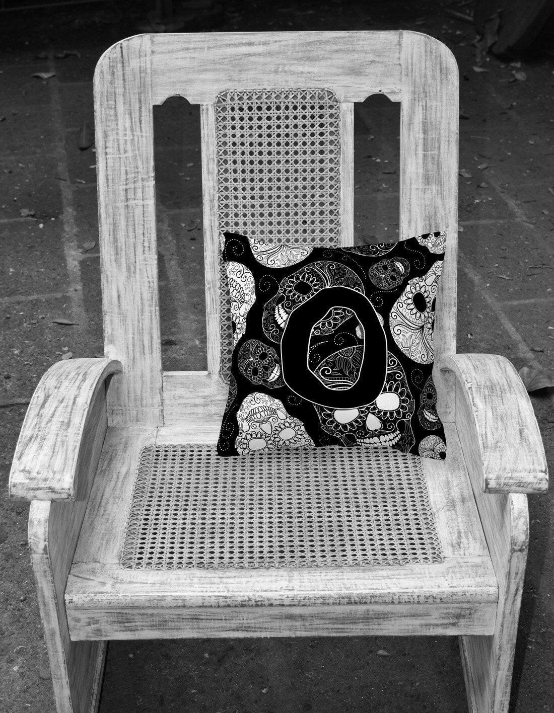 Letter O Day of the Dead Skulls Black Canvas Fabric Decorative Pillow CJ2008-OPW1414 by Caroline's Treasures