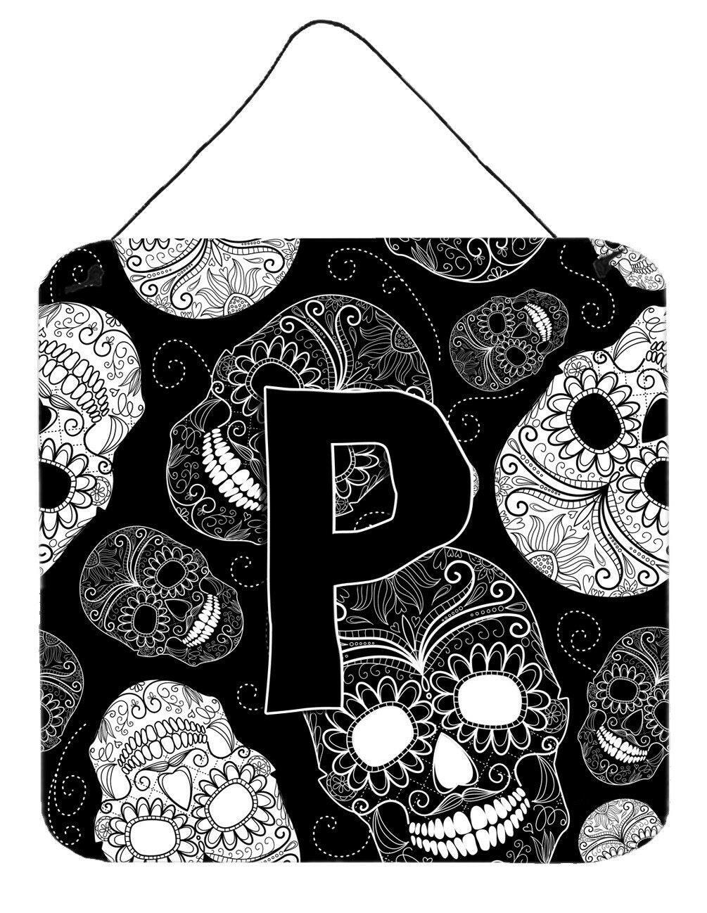 Letter P Day of the Dead Skulls Black Wall or Door Hanging Prints CJ2008-PDS66 by Caroline's Treasures