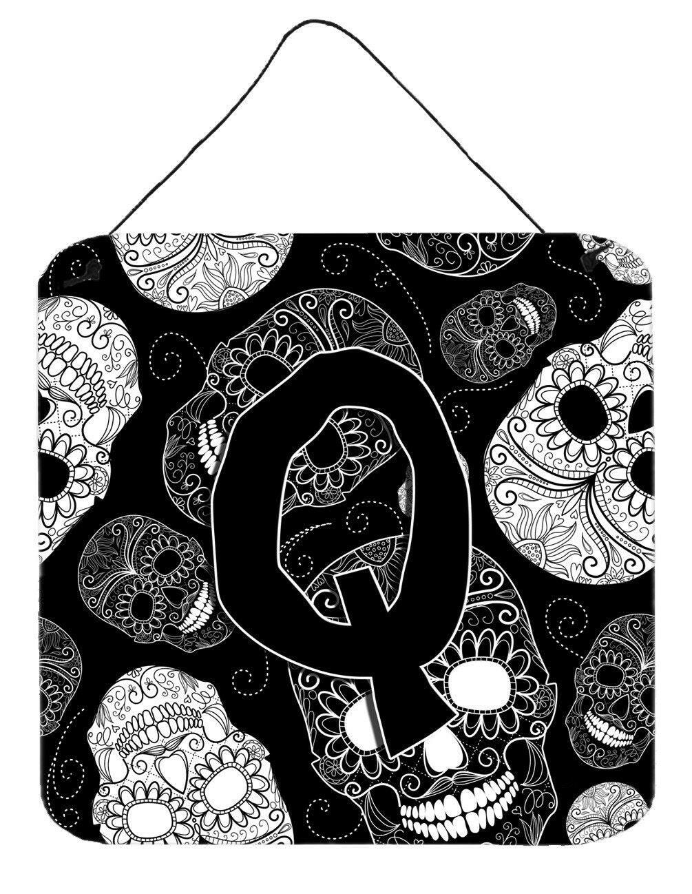 Letter Q Day of the Dead Skulls Black Wall or Door Hanging Prints CJ2008-QDS66 by Caroline's Treasures