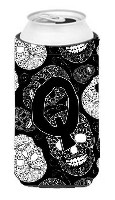 Letter Q Day of the Dead Skulls Black Tall Boy Beverage Insulator Hugger CJ2008-QTBC by Caroline's Treasures