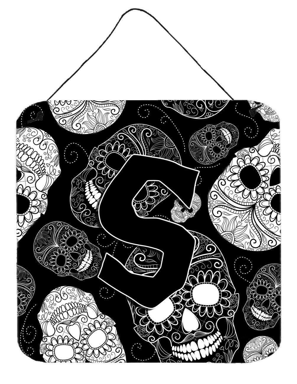 Letter S Day of the Dead Skulls Black Wall or Door Hanging Prints CJ2008-SDS66 by Caroline's Treasures