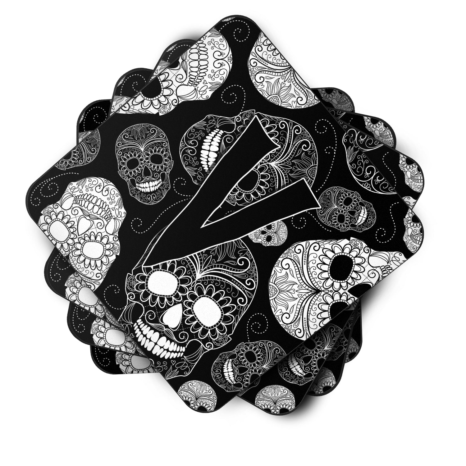 Set of 4 Letter V Day of the Dead Skulls Black Foam Coasters CJ2008-VFC - the-store.com