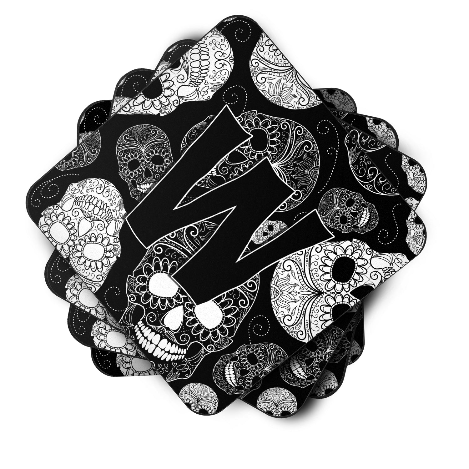 Set of 4 Letter W Day of the Dead Skulls Black Foam Coasters CJ2008-WFC - the-store.com