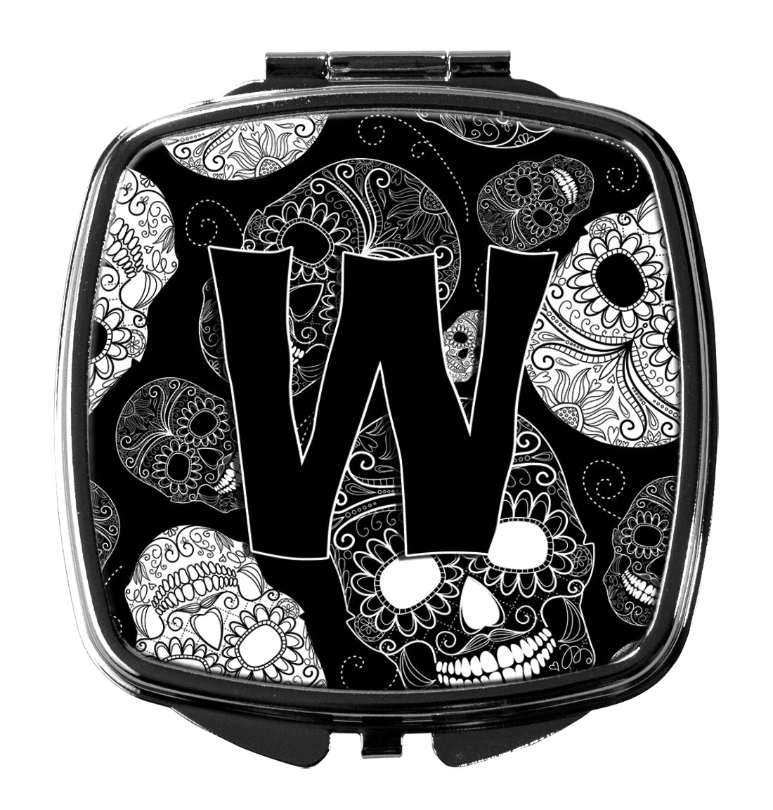 Letter W Day of the Dead Skulls Black Compact Mirror CJ2008-WSCM  the-store.com.