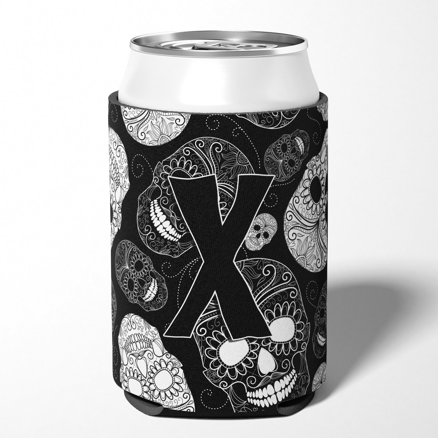 Letter X Day of the Dead Skulls Black Can or Bottle Hugger CJ2008-XCC.