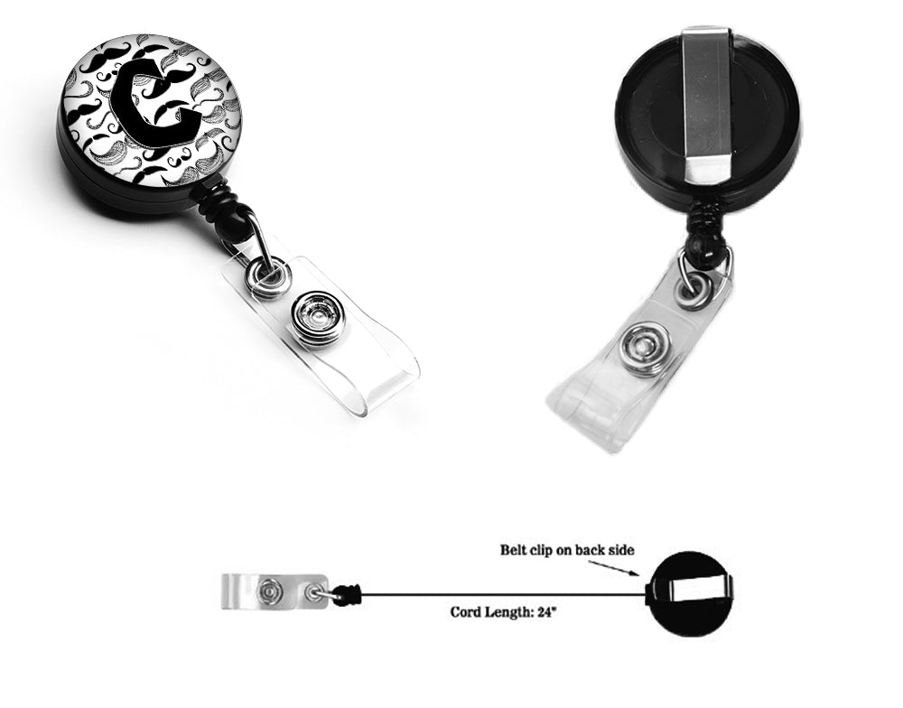 Letter C Moustache Initial Retractable Badge Reel CJ2009-CBR  the-store.com.