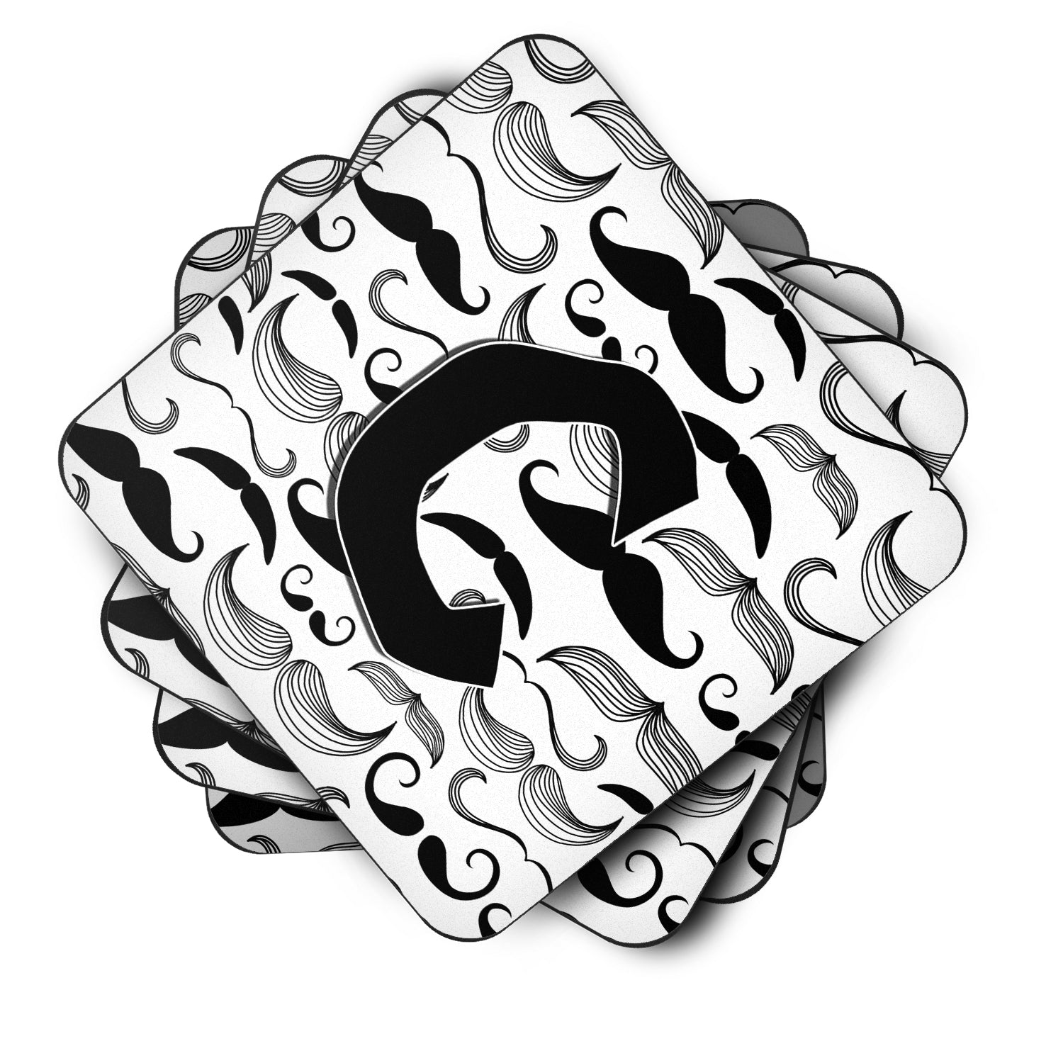 Set of 4 Letter C Moustache Initial Foam Coasters CJ2009-CFC - the-store.com