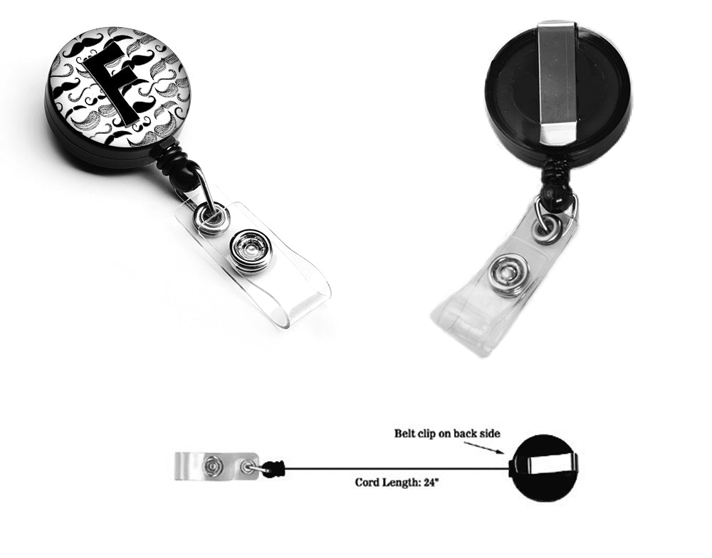 Letter F Moustache Initial Retractable Badge Reel CJ2009-FBR  the-store.com.