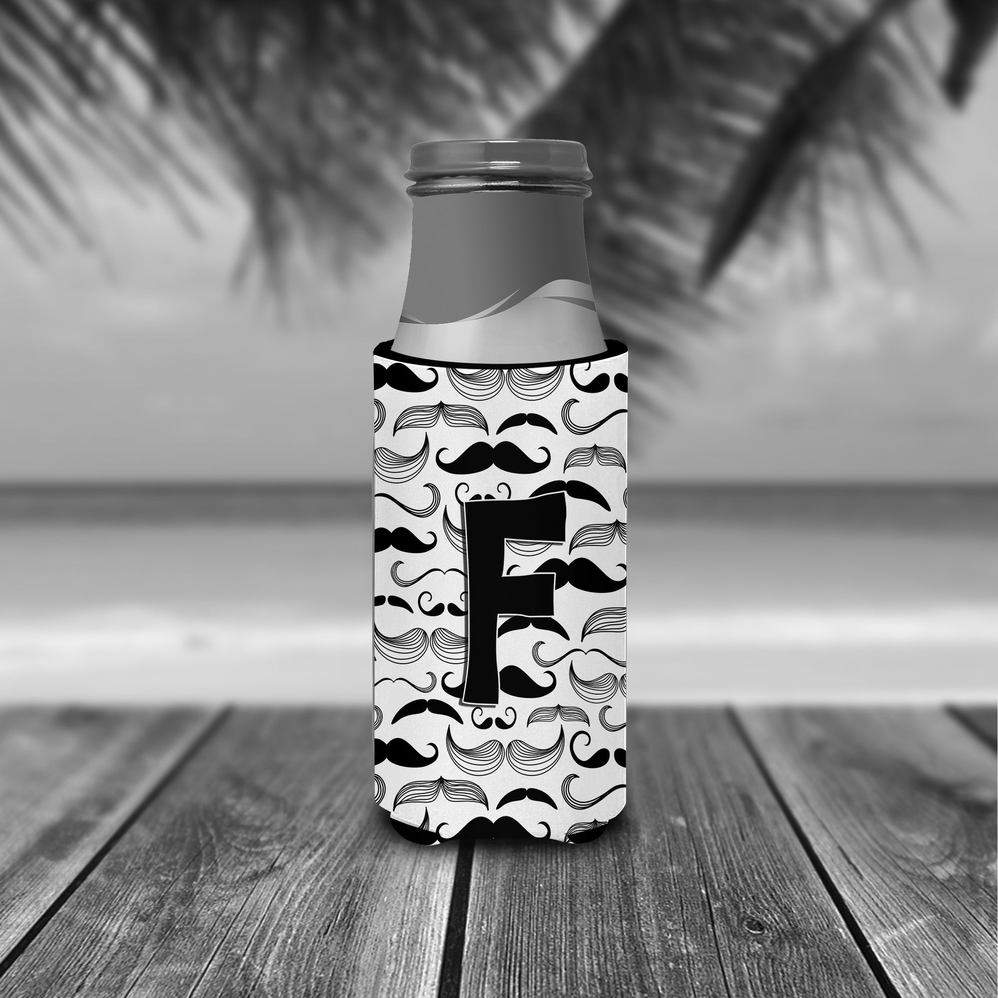 Letter F Moustache Initial Ultra Beverage Insulators for slim cans CJ2009-FMUK.