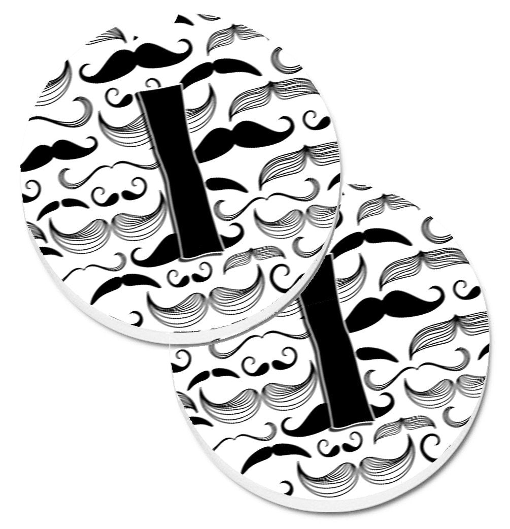 Letter I Moustache Initial Set of 2 Cup Holder Car Coasters CJ2009-ICARC by Caroline&#39;s Treasures