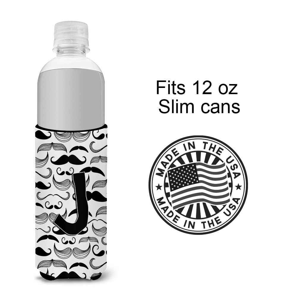 Letter J Moustache Initial Ultra Beverage Insulators for slim cans CJ2009-JMUK.