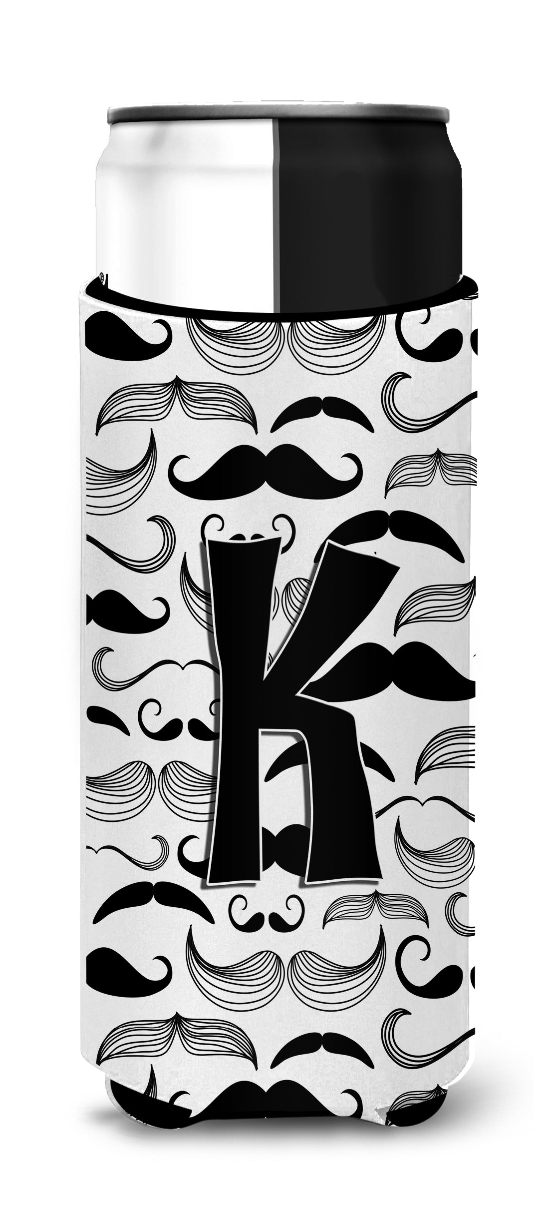 Letter K Moustache Initial Ultra Beverage Insulators for slim cans CJ2009-KMUK.