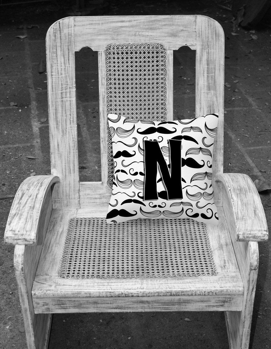 Letter N Moustache Initial Canvas Fabric Decorative Pillow CJ2009-NPW1414 by Caroline's Treasures