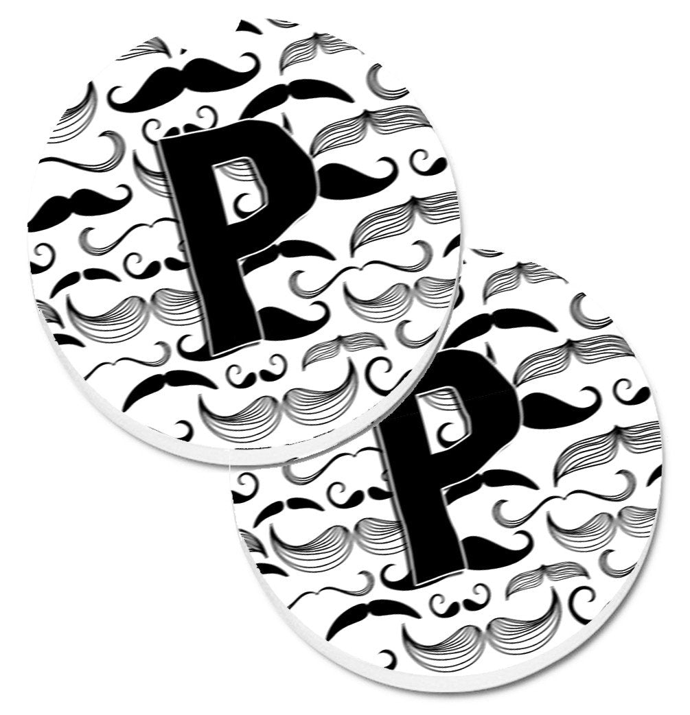 Letter P Moustache Initial Set of 2 Cup Holder Car Coasters CJ2009-PCARC by Caroline&#39;s Treasures