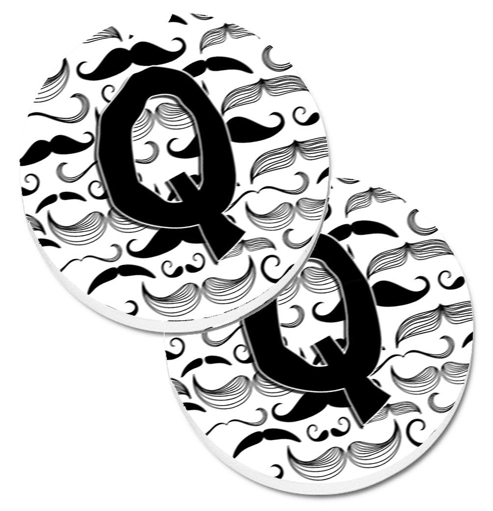 Letter Q Moustache Initial Set of 2 Cup Holder Car Coasters CJ2009-QCARC by Caroline's Treasures