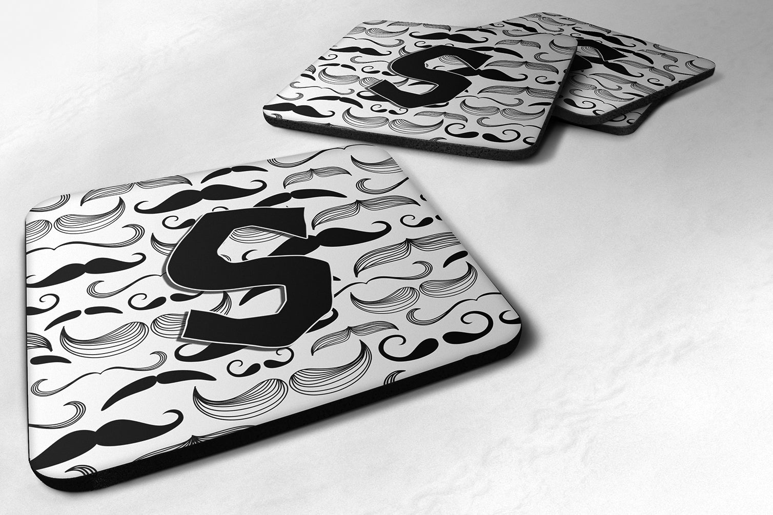 Set of 4 Letter S Moustache Initial Foam Coasters CJ2009-SFC - the-store.com