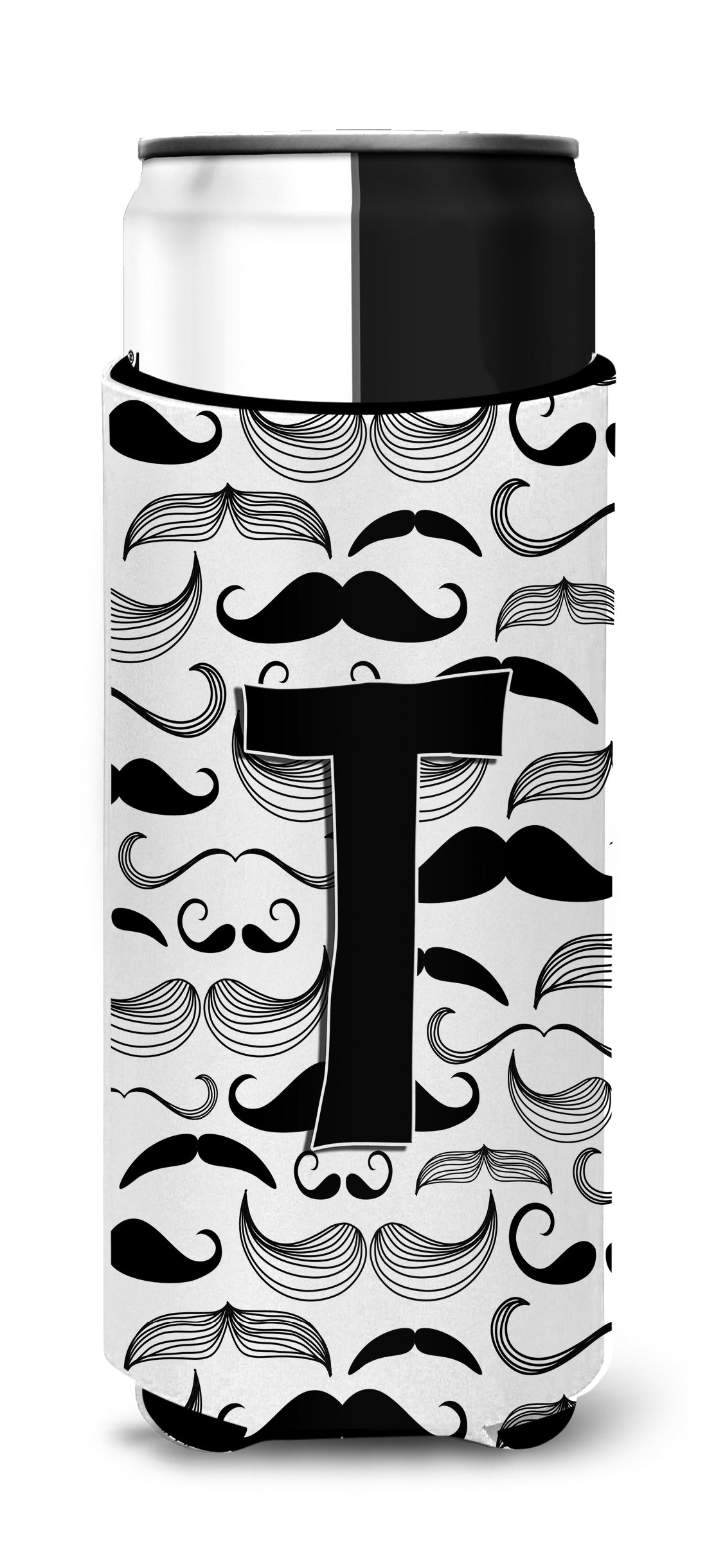 Letter T Moustache Initial Ultra Beverage Insulators for slim cans CJ2009-TMUK.