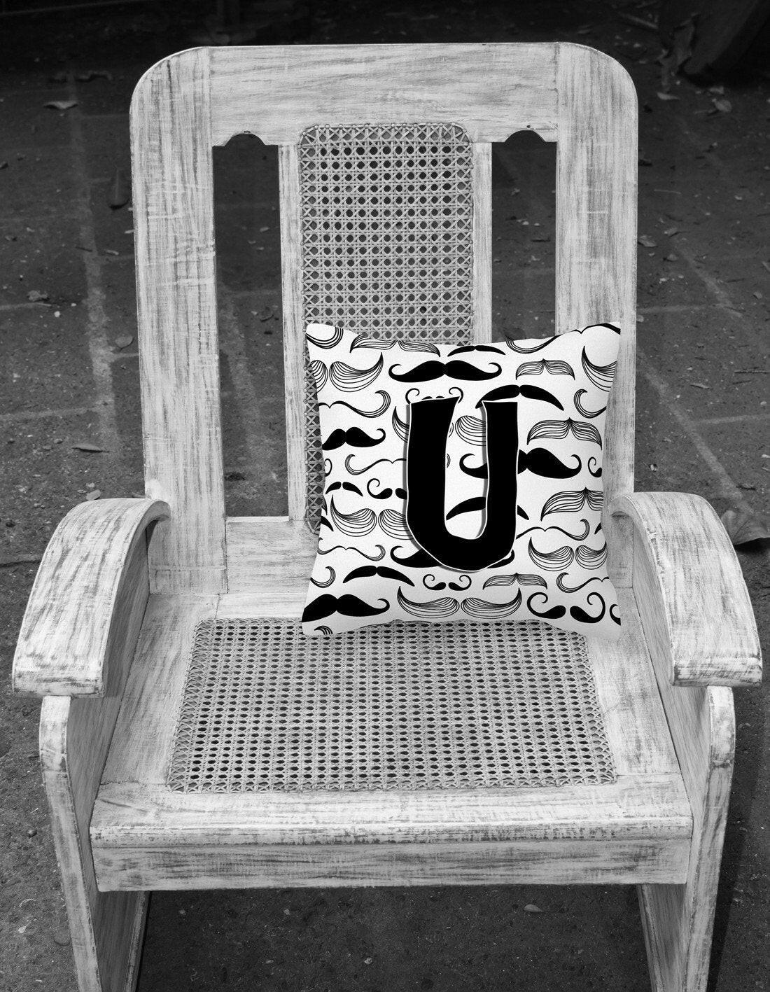 Letter U Moustache Initial Canvas Fabric Decorative Pillow CJ2009-UPW1414 by Caroline's Treasures