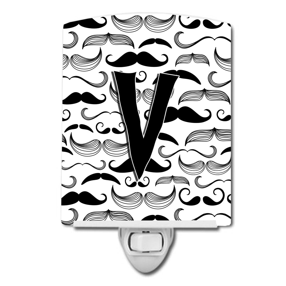 Letter V Moustache Initial Ceramic Night Light CJ2009-VCNL - the-store.com