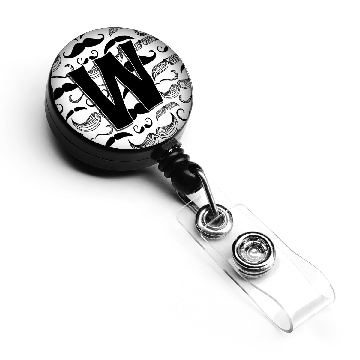 Letter W Moustache Initial Retractable Badge Reel CJ2009-WBR  the-store.com.