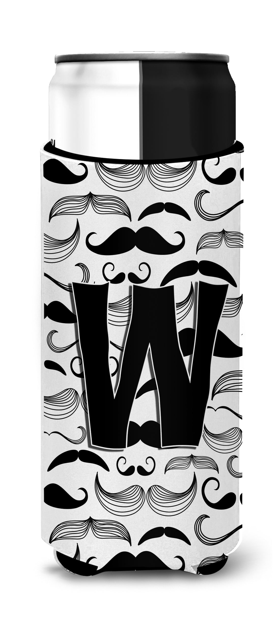 Letter W Moustache Initial Ultra Beverage Insulators for slim cans CJ2009-WMUK.