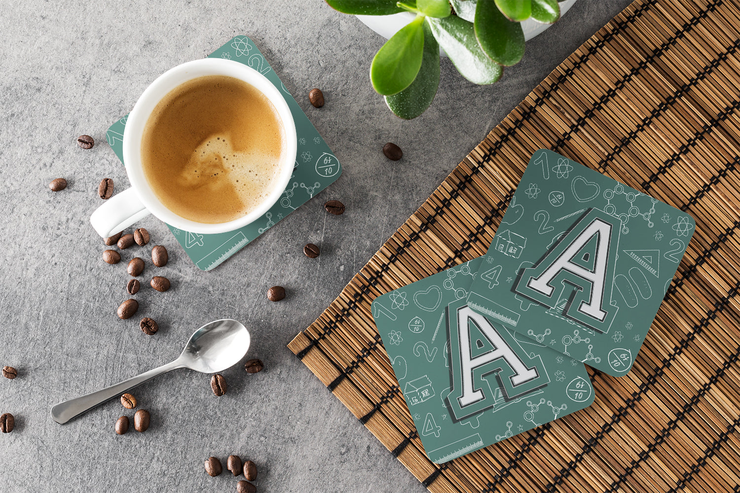 Set of 4 Letter A Back to School Initial Foam Coasters CJ2010-AFC - the-store.com